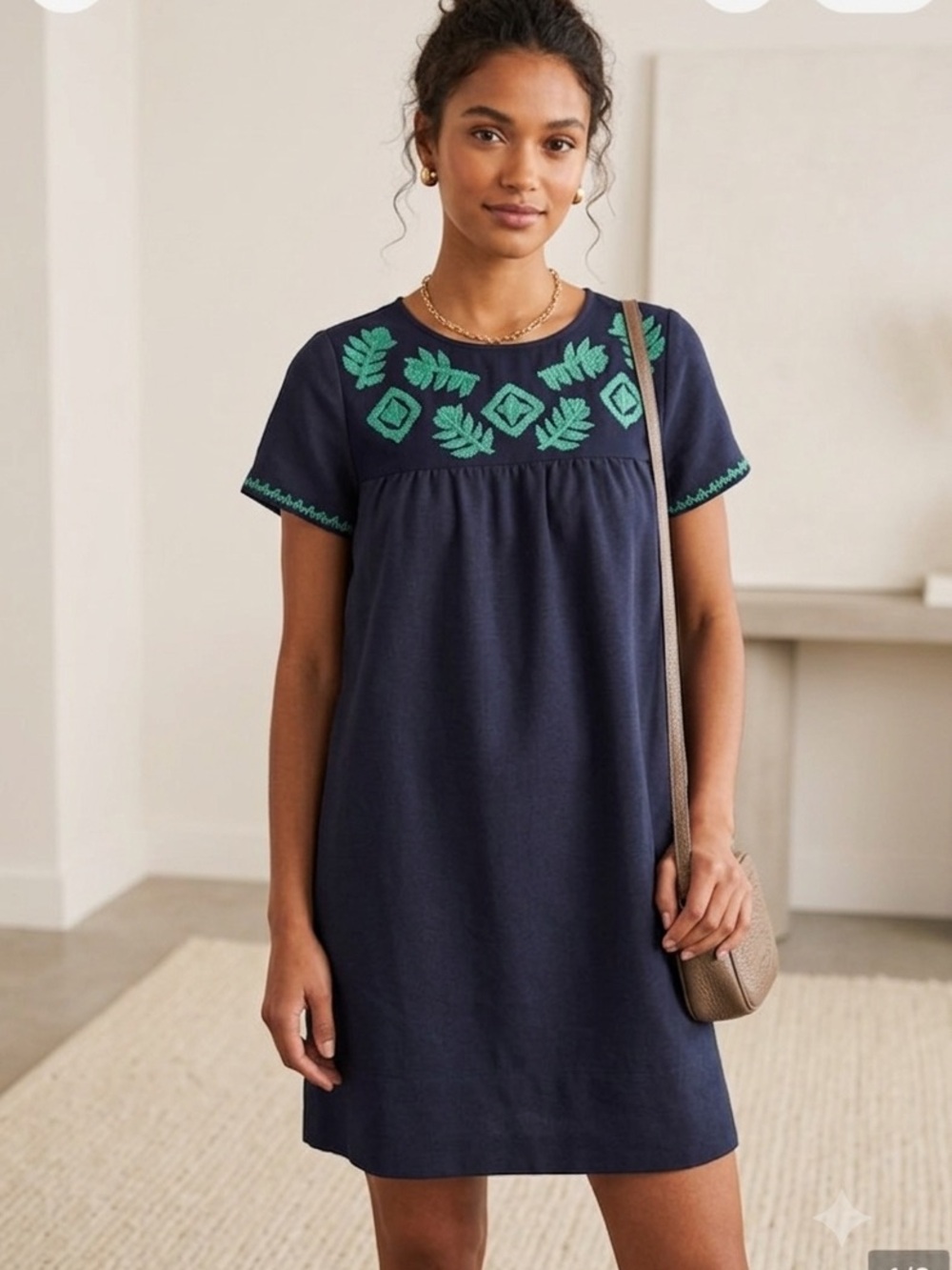 Umgee Navy Mini Dress with Green Embroidery